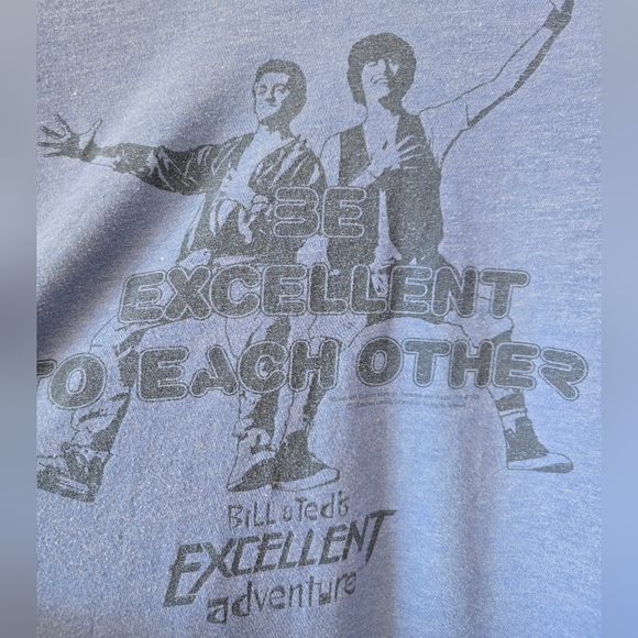BILL and Ted's Excellent Adventure Vintage Blue Graphic T-Shirt. Size Med - Picture 2 of 6